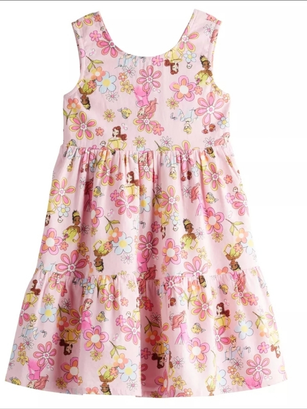 Jumping Beans Disney Princesses Girls 6x Tiered Back Bow Print Dress Ariel Tiana